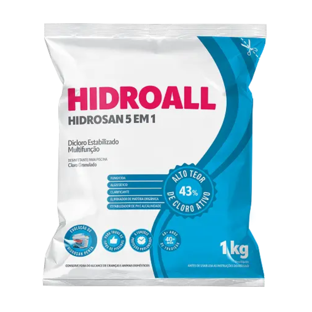 Cloro Hidrosan 1 5em1 43% Cloro Ativo 1kg - Hidroall