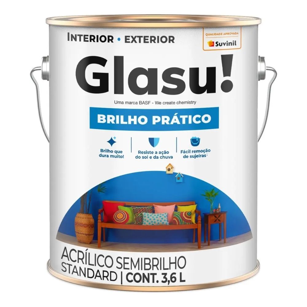 Tinta Acrílica Branco Brilho Prático 3,6l - Glasu! Suvinil