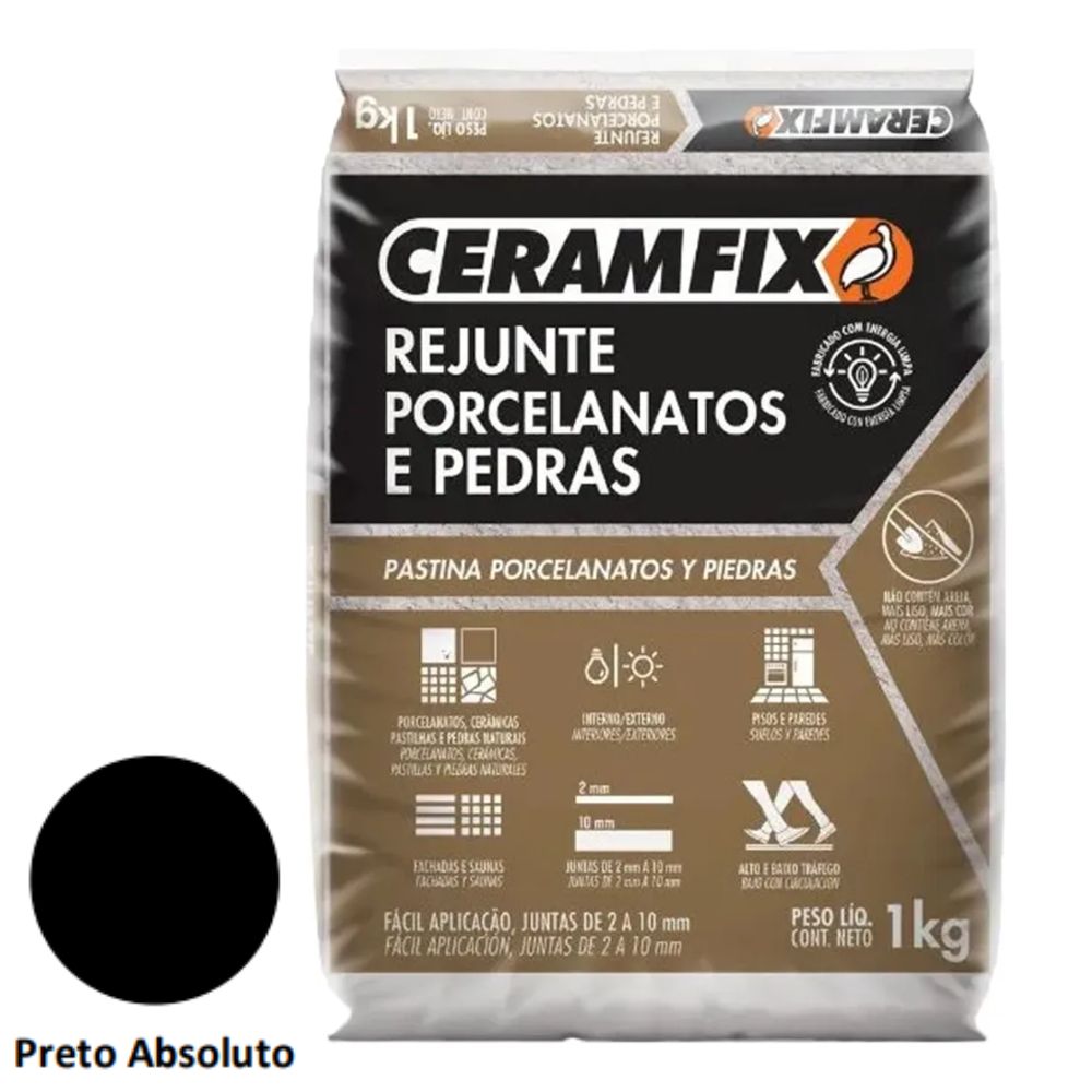 Rejunte Porcelanato e Pedra 1kg Preto Absoluto Ceramfix
