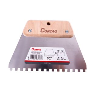 Espátula /Desempenadeira Inox Dentada 6x6mm C/Cabo Madeira Cortag