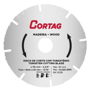 Disco de Corte Tungstênio P/Madeira 110mm Cortag