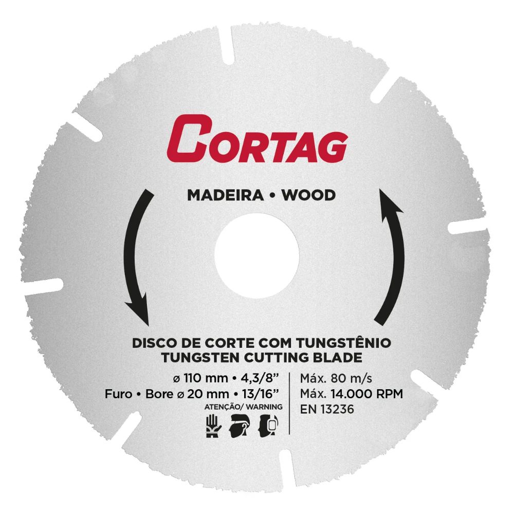 Disco de Corte Tungstênio P/Madeira 110mm Cortag