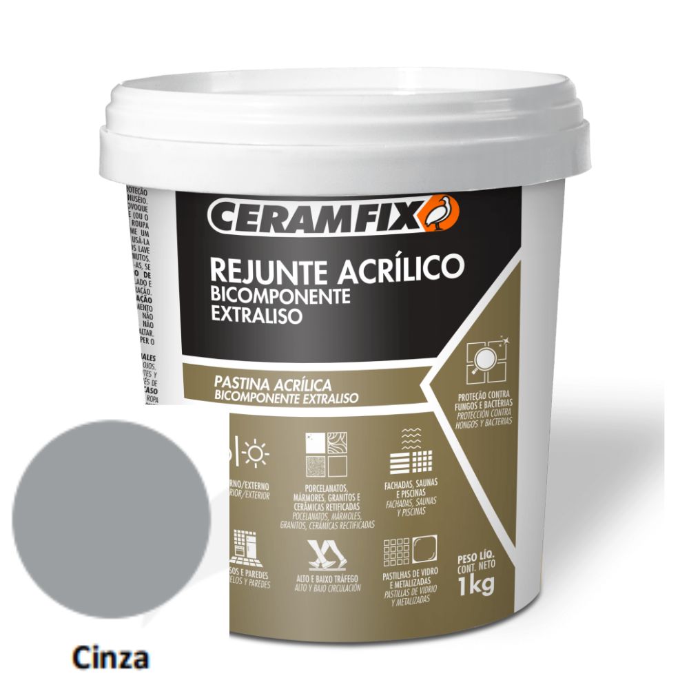 Rejunte Acrílico Cinza 1kg Bicomponente Extraliso Ceramfix