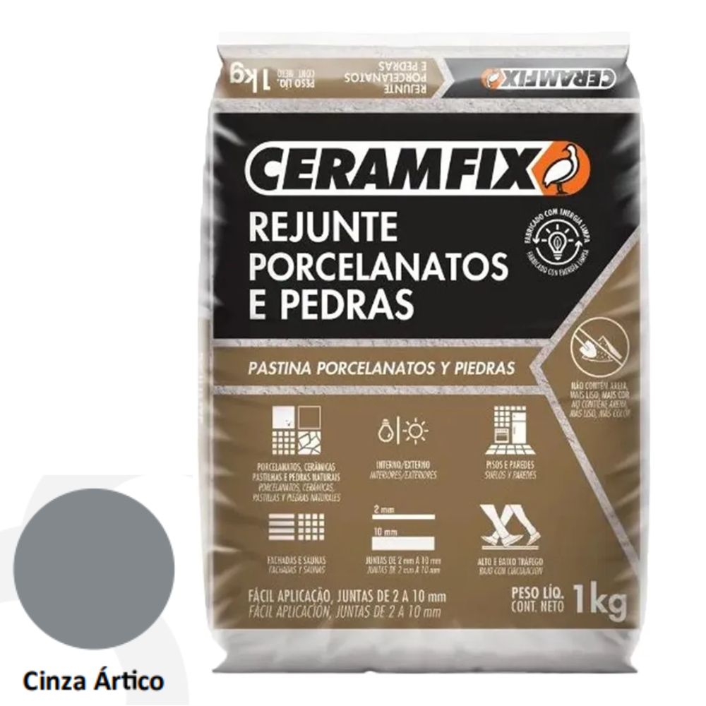 Rejunte Porcelanato e Pedra 1kg Cinza Ártico Ceramfix