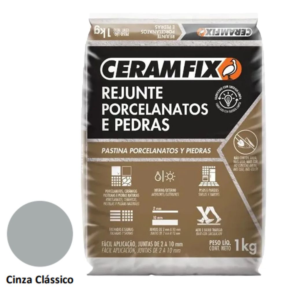 Rejunte Porcelanato e Pedra 1kg Cinza Clássico Ceramfix