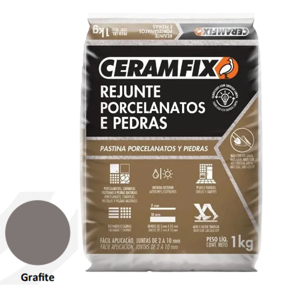 Rejunte Porcelanato e Pedra 1kg Grafite Ceramfix