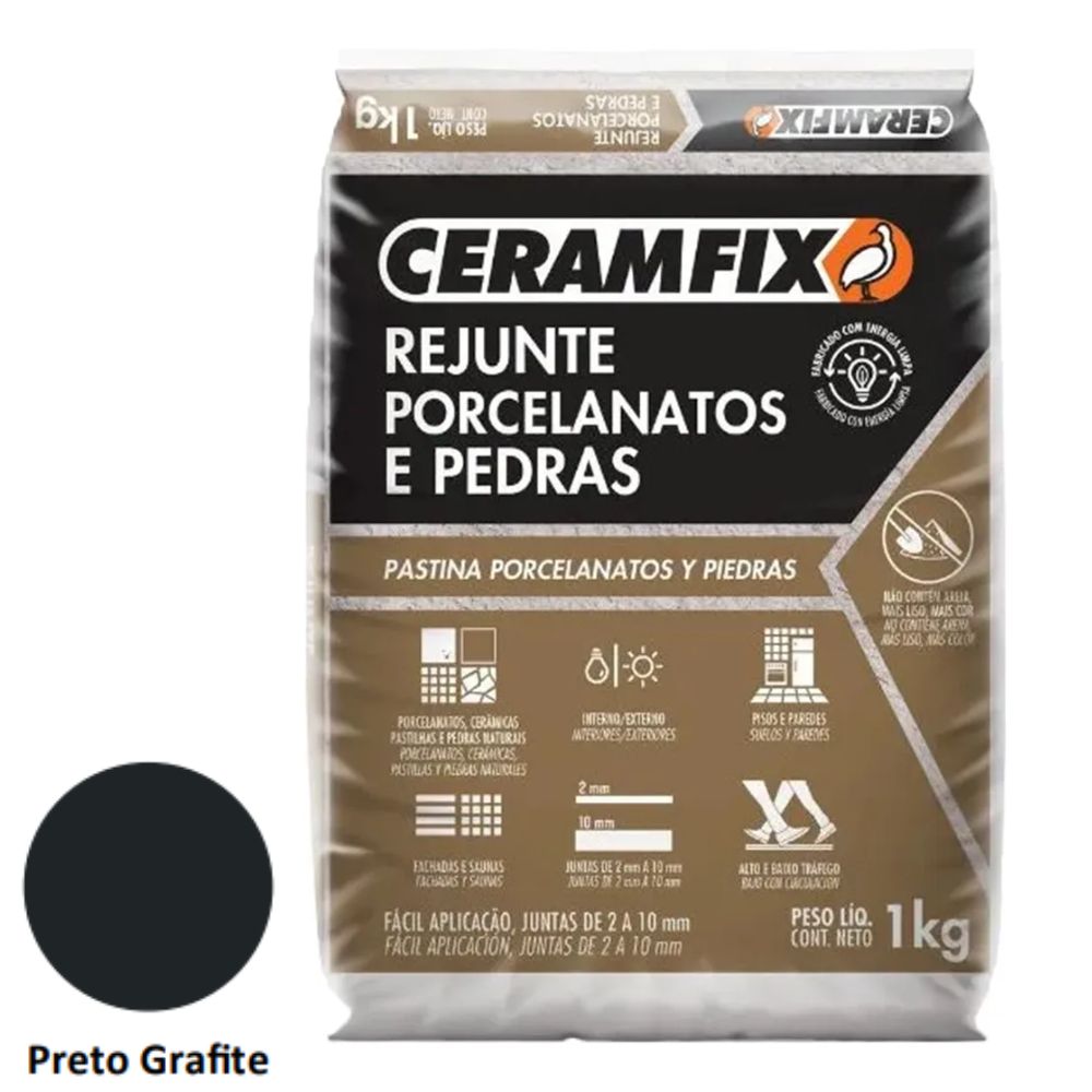 Rejunte Porcelanato e Pedra 1kg Preto Grafite Ceramfix